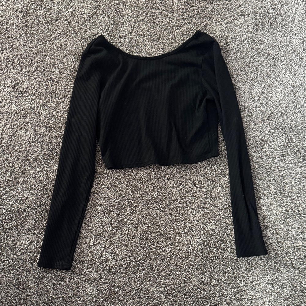 Black Long Sleeve Ribbed Top